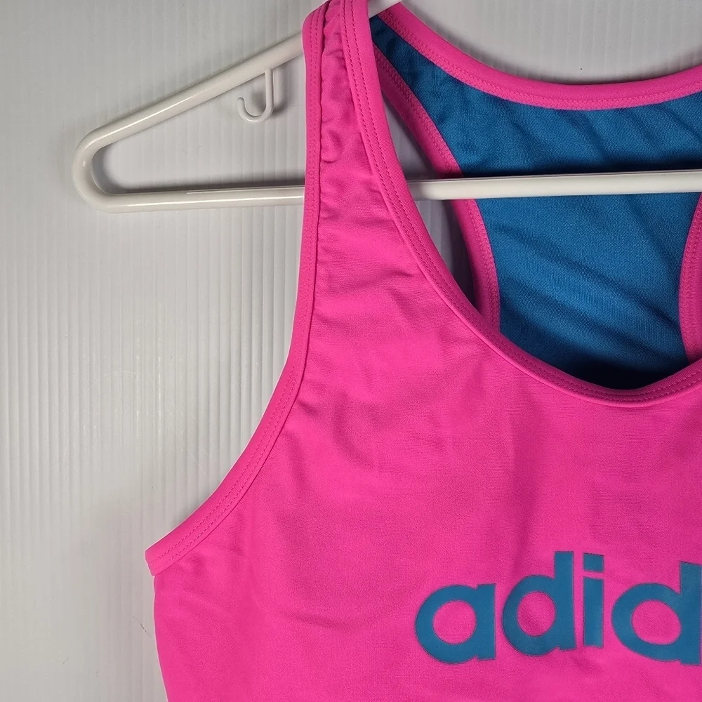 NWOT Adidas Womens Blue and Pink Sports Bra Bikini Top Neon Pink/Turq Size L
